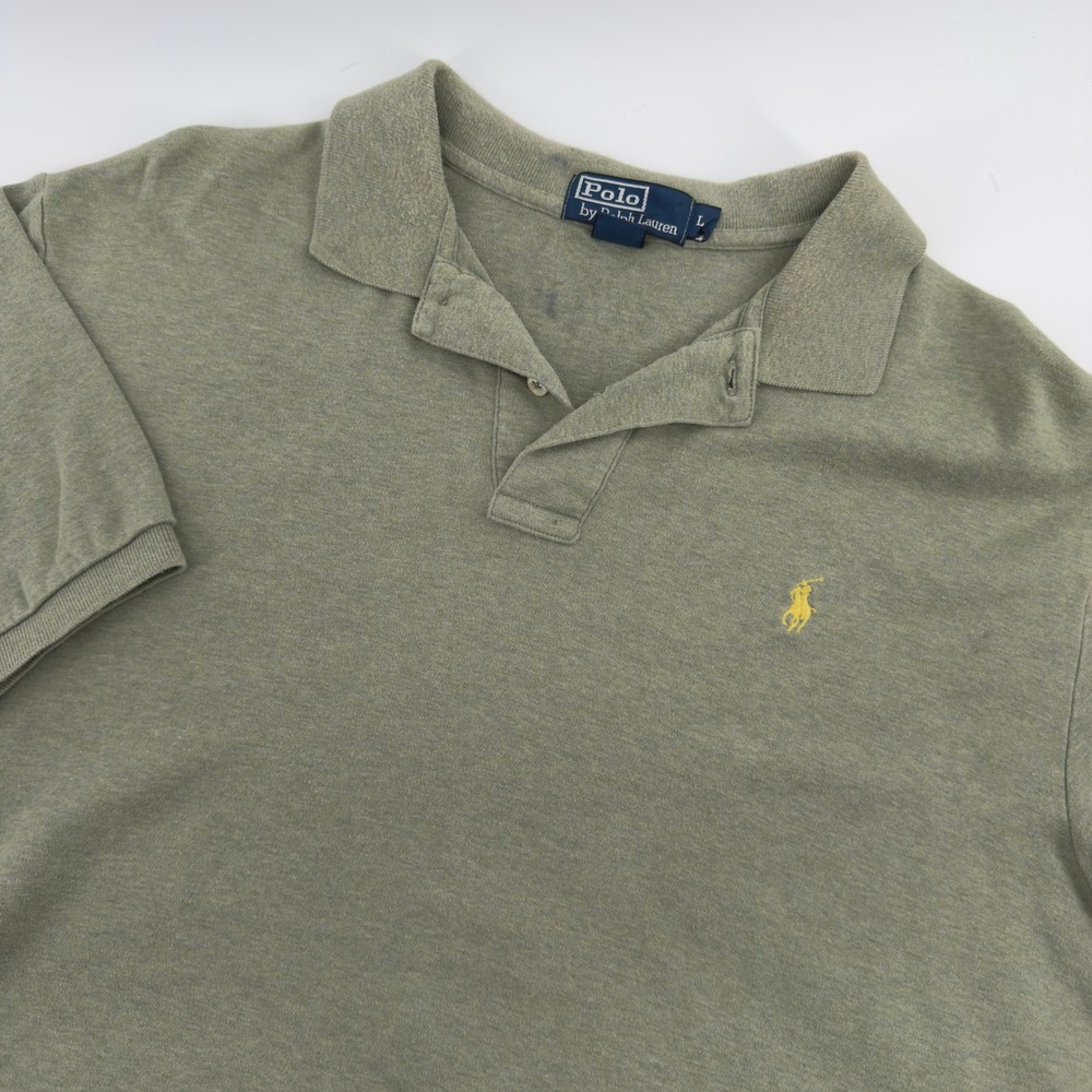 Polo Ralph Lauren Mens Large Short Sleeve Polo Shirt Green Yellow Pony Cotton